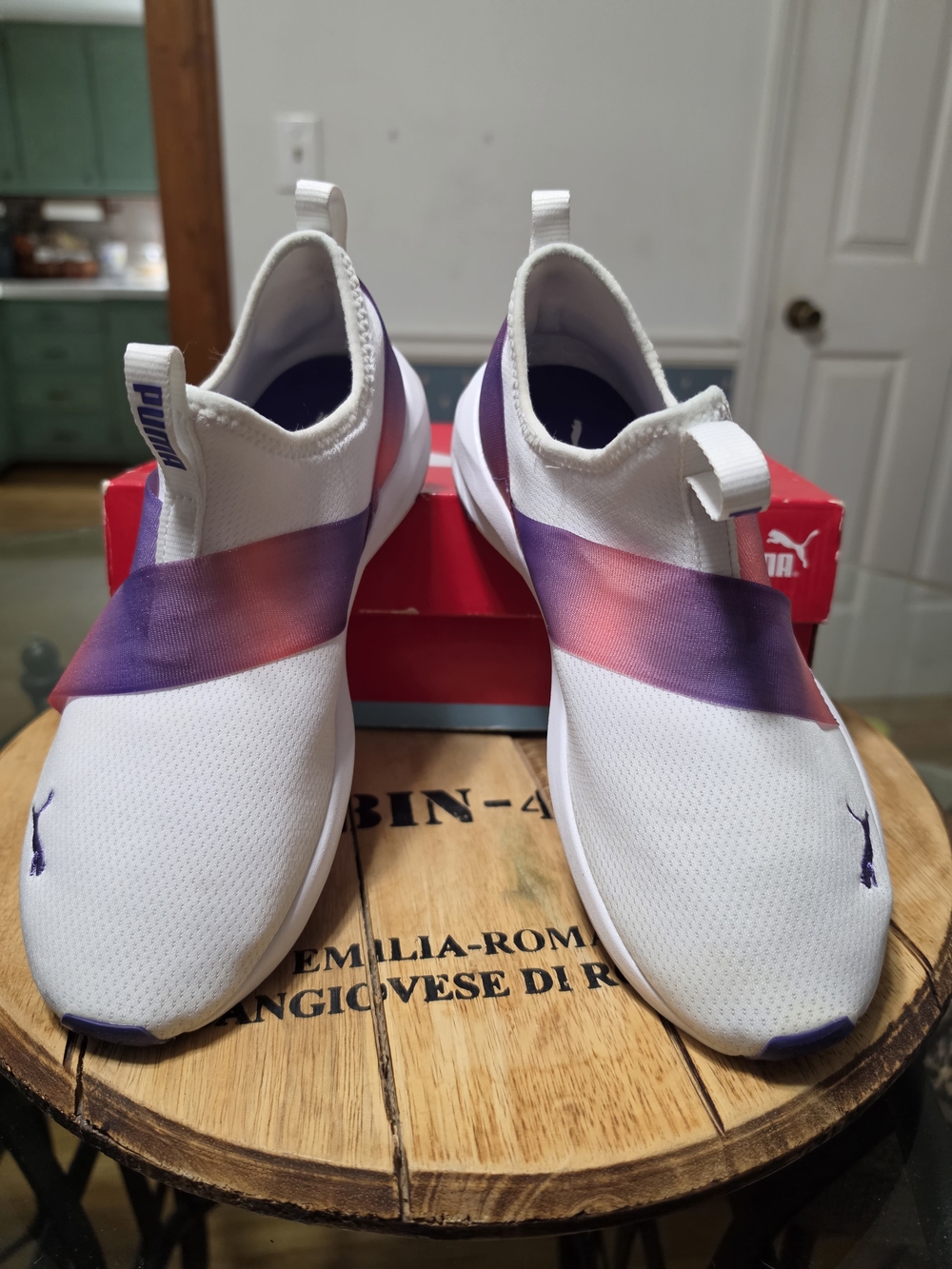 Puma Kids' Slip-On Athletic Shoes in White with Purple Accent